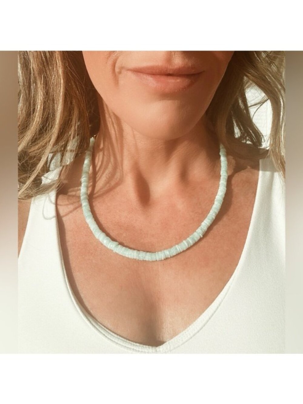 Bold Amazonite Gemstone Beaded Necklace Waterproof Gold Necklace BEAUTIFUL